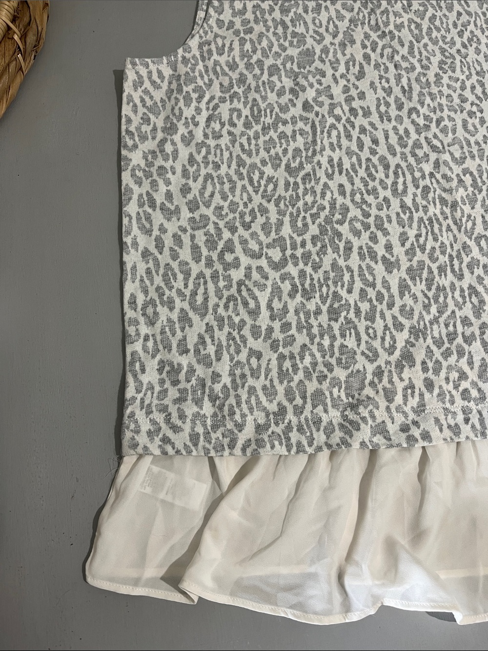 LOFT Sleeveless White Collar Leopard-Print Blouse with Ruffle Hem - White/Grey - Picture 7 of 14